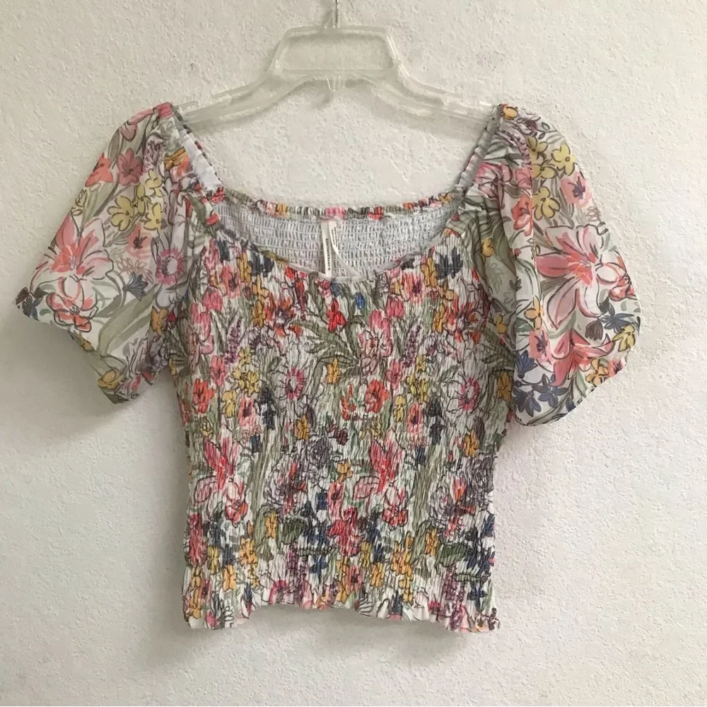 Anthropologie Aurelia floral puff sleeve smocked blouse XS‎